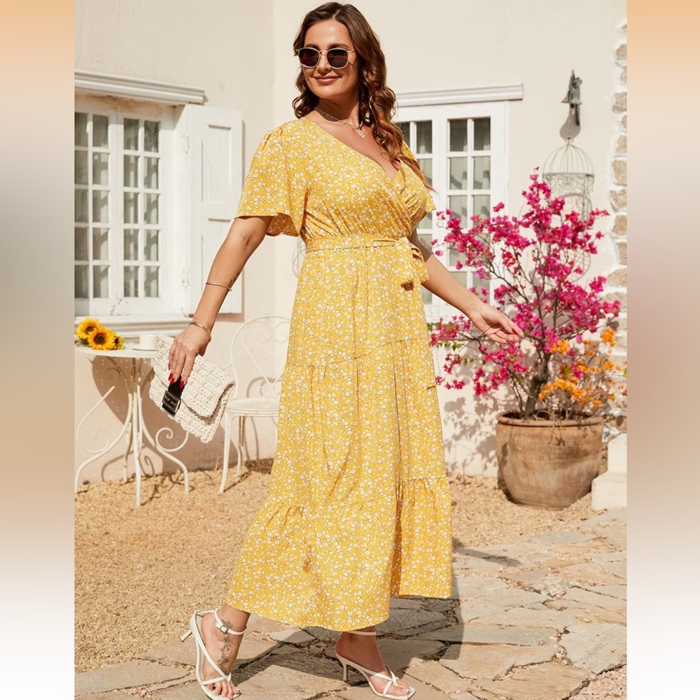Women’s Yellow Floral Wrap Dress